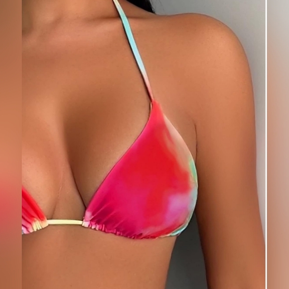 2/$50 3 Piece Colorful Swimsuit TieDye Halter Bikini Set Cover Up Pants(#1,507) - Picture 3 of 5